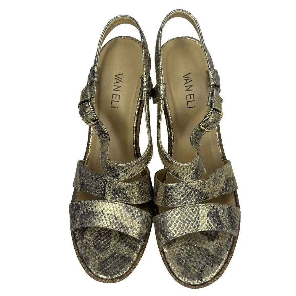 VANELi Gold Metallic Snakeskin Wedge Sandals  Size 9 1/2